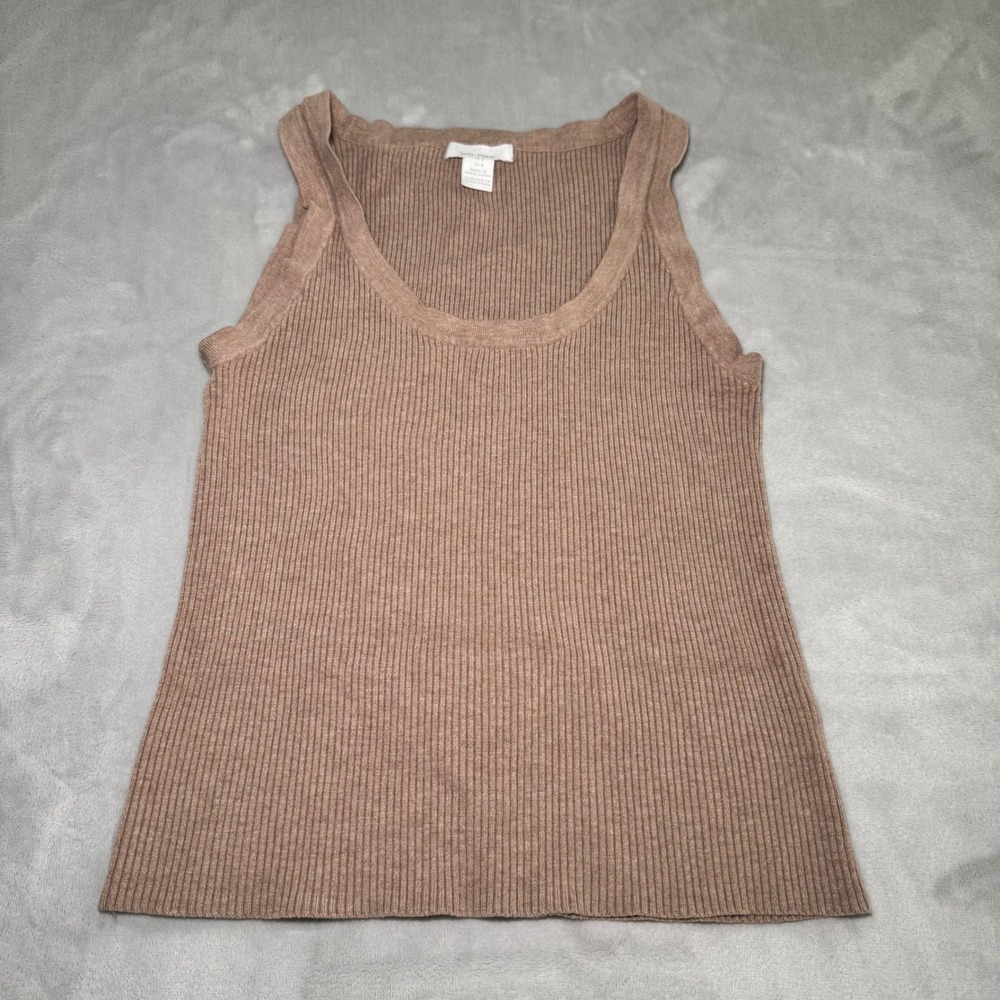 HM Basics Ribbed Knit Tank Top Tan Beige Scoop Neck Sleeveless Size Medium Women